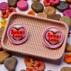 Sweet Love Heart Stud Earrings Nickel Free Y2K Pink